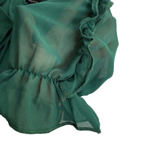 Adele & May Christmas Blouse Sweetheart Neck Stretch Green Ruffles Fancy NWT  L - Picture 5 of 7